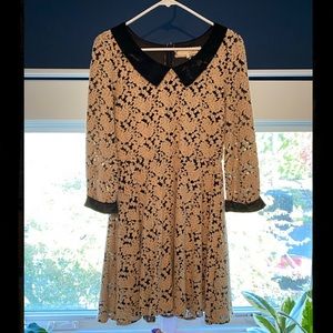 A’reve retro-style dress w/appliqué overlay, velvet collar & cuffs, black liner.